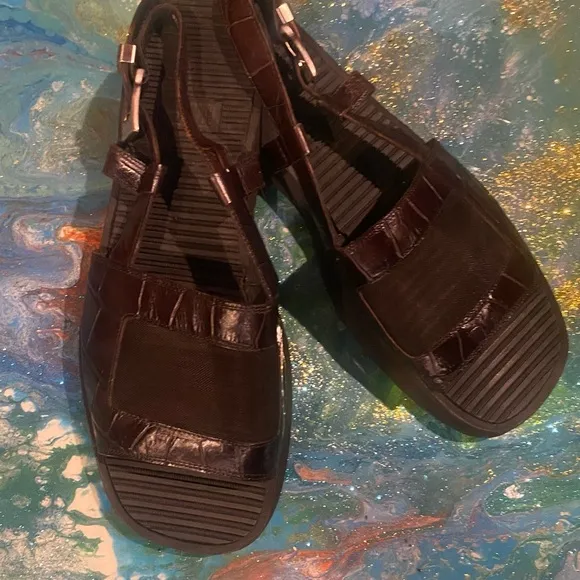 Vintage 2000s GIANNI VERSACE brown Strappy Sandals size 12