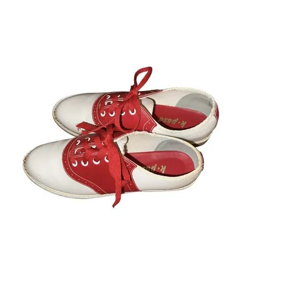 Vintage 80s Red &amp; White Saddle Shoes – Women’s Size 8M – Made in Taiwan R.O.C.