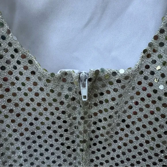 Vintage 90s Maurices Silver Sparkle Mini Dress Gown Party Glam Disco 7/8