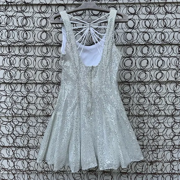 Vintage 90s Maurices Silver Sparkle Mini Dress Gown Party Glam Disco 7/8
