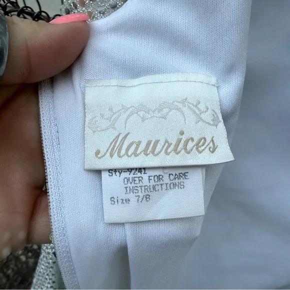 Vintage 90s Maurices Silver Sparkle Mini Dress Gown Party Glam Disco 7/8