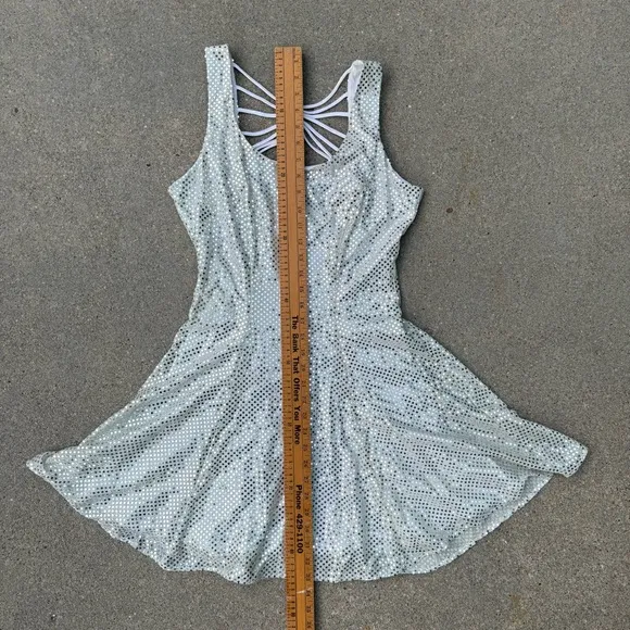 Vintage 90s Maurices Silver Sparkle Mini Dress Gown Party Glam Disco 7/8
