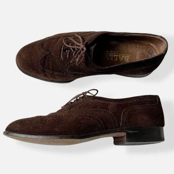 Vintage Bally For Vincent Brown Suede Leather Dress Oxford Wingtip Shoes Lacedup