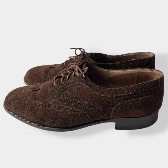 Vintage Bally For Vincent Brown Suede Leather Dress Oxford Wingtip Shoes Lacedup