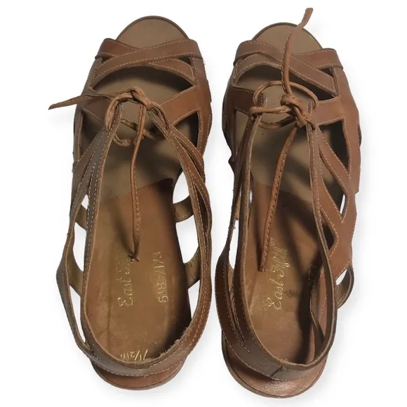 Vintage East Fifth Brown Low Wedge Gladiator Strappy Sandals Siz 7 1/2