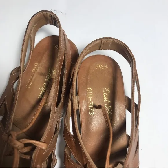 Vintage East Fifth Brown Low Wedge Gladiator Strappy Sandals Siz 7 1/2
