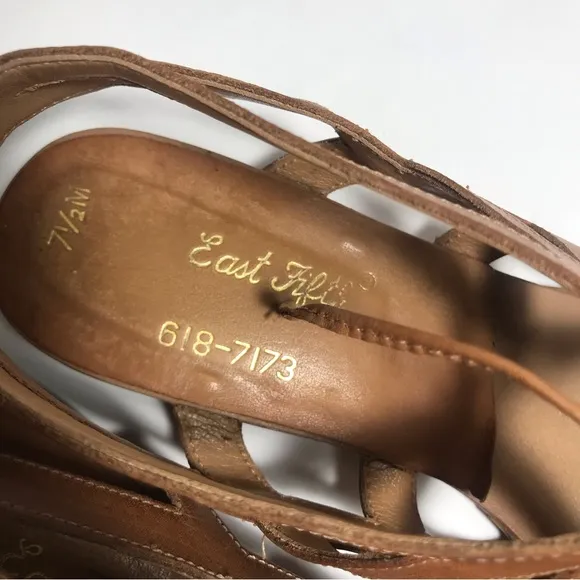 Vintage East Fifth Brown Low Wedge Gladiator Strappy Sandals Siz 7 1/2