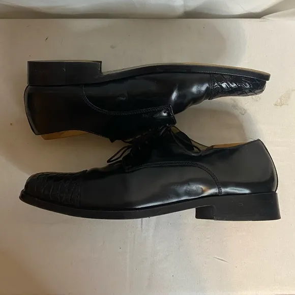 Vintage Elegant R. Martegani Black Leather alligator pattern Men's Shoes SZ 11.5