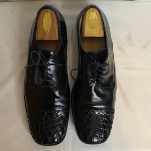 Vintage Elegant R. Martegani Black Leather alligator pattern Men's Shoes SZ 11.5