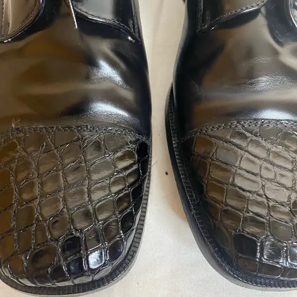 Vintage Elegant R. Martegani Black Leather alligator pattern Men's Shoes SZ 11.5