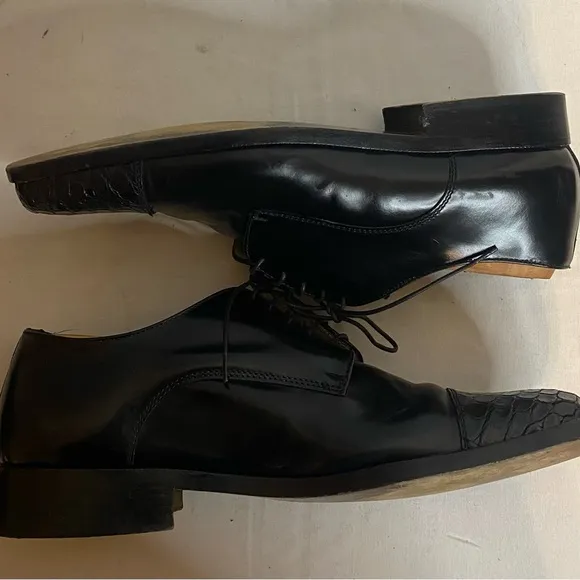 Vintage Elegant R. Martegani Black Leather alligator pattern Men's Shoes SZ 11.5