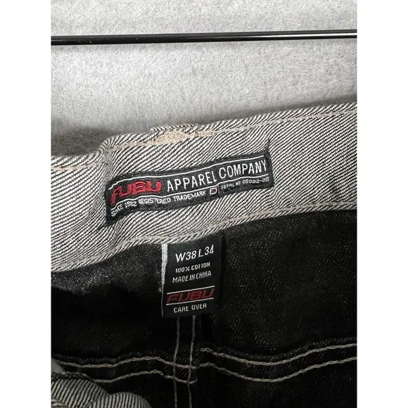 Vintage FUBU Carpenter Denim Jeans Mens 38x34 Baggy Grunge Y2K Gray Silver