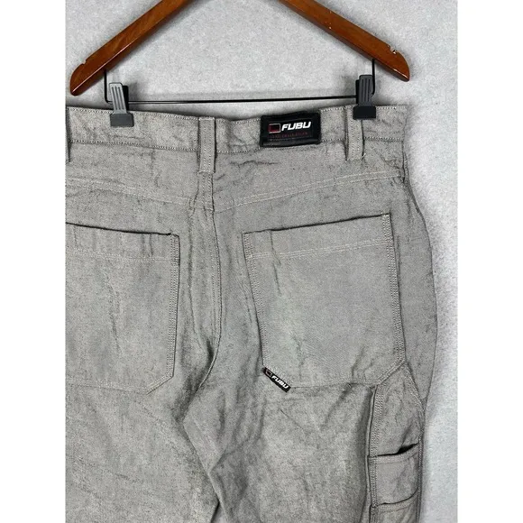 Vintage FUBU Carpenter Denim Jeans Mens 38x34 Baggy Grunge Y2K Gray Silver