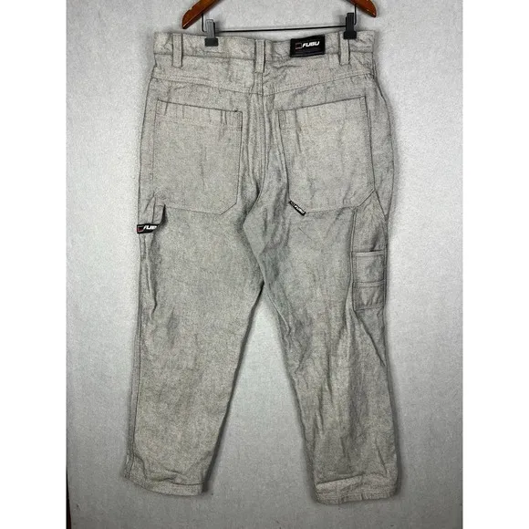 Vintage FUBU Carpenter Denim Jeans Mens 38x34 Baggy Grunge Y2K Gray Silver