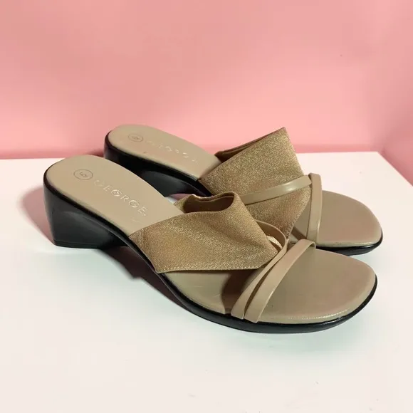 Vintage Y2K 90s nude strappy wedge platform sandals
