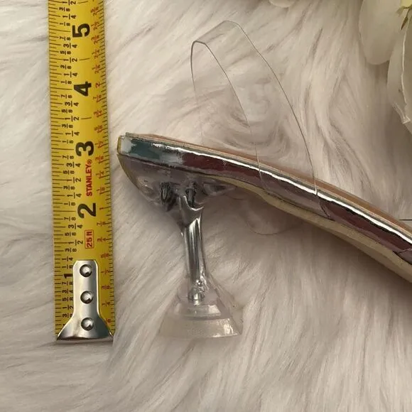 Vinyl Clear Rhinestone Pointed Toe Kitten Heel Slingback Sandals Shoes