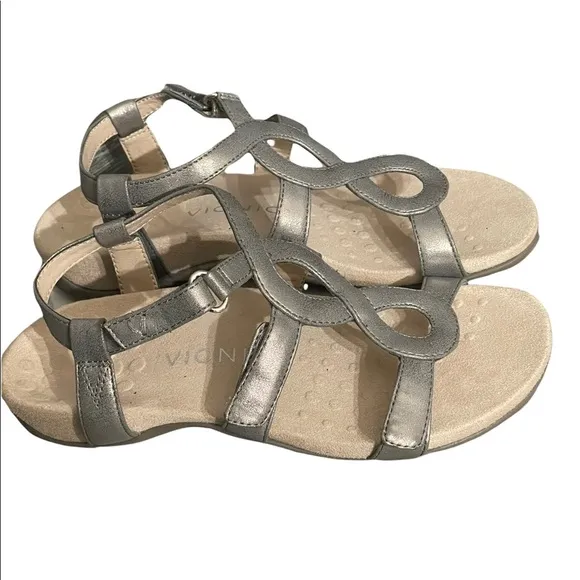 Vionic Jodie metallic silver sandals flats shoes size 6