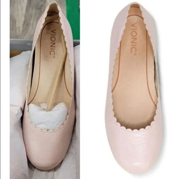 Vionic Rose Spark Julieta Scalloped Snake Print Ballet Flat Shoes
