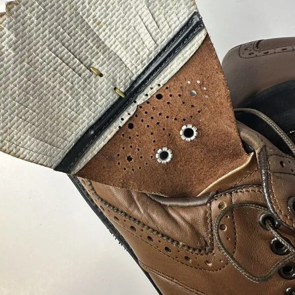 VTG BROWN‎ DEXTER USA Made KILTIE Honey LEATHER SOLE STEEL SPIKE GOLF SHOES 8D