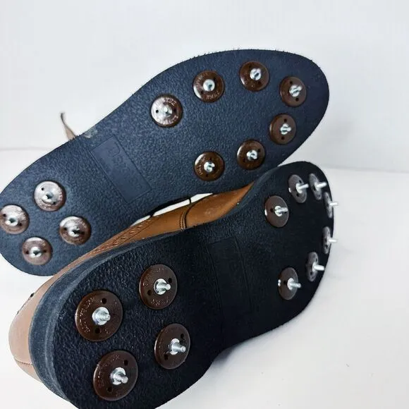 VTG BROWN‎ DEXTER USA Made KILTIE Honey LEATHER SOLE STEEL SPIKE GOLF SHOES 8D
