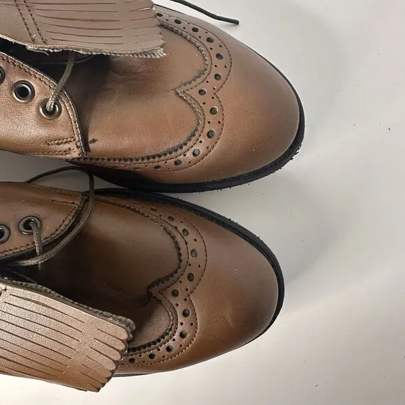 VTG BROWN‎ DEXTER USA Made KILTIE Honey LEATHER SOLE STEEL SPIKE GOLF SHOES 8D