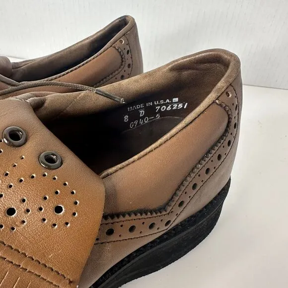 VTG BROWN‎ DEXTER USA Made KILTIE Honey LEATHER SOLE STEEL SPIKE GOLF SHOES 8D