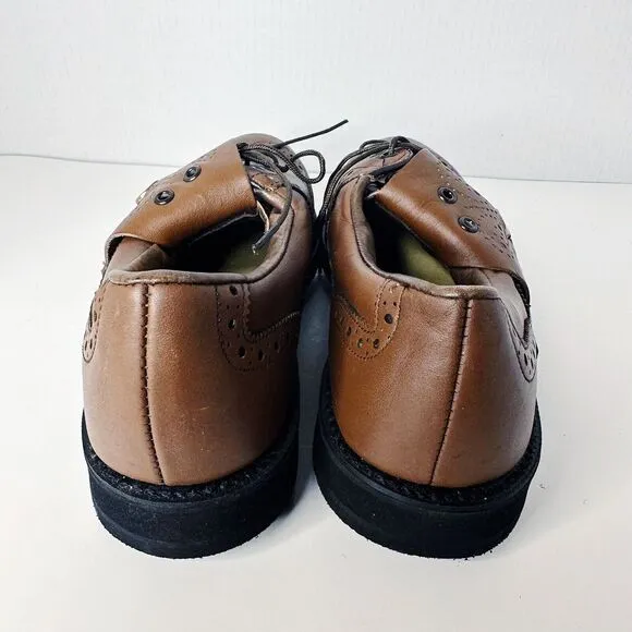 VTG BROWN‎ DEXTER USA Made KILTIE Honey LEATHER SOLE STEEL SPIKE GOLF SHOES 8D