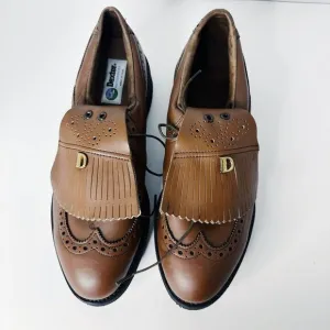 VTG BROWN‎ DEXTER USA Made KILTIE Honey LEATHER SOLE STEEL SPIKE GOLF SHOES 8D