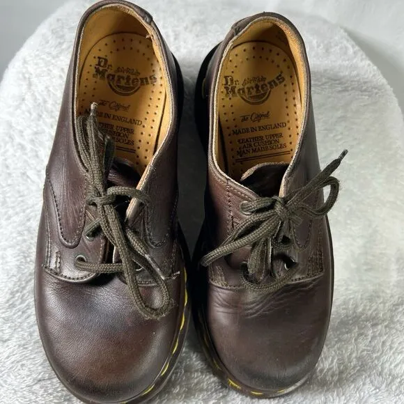 VTG. Dr. Martens 8168 Original Brown Leather Oxford Shoes England UK Sz 12 Youth