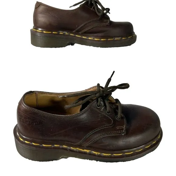 VTG. Dr. Martens 8168 Original Brown Leather Oxford Shoes England UK Sz 12 Youth