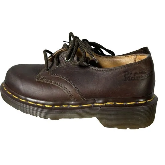 VTG. Dr. Martens 8168 Original Brown Leather Oxford Shoes England UK Sz 12 Youth