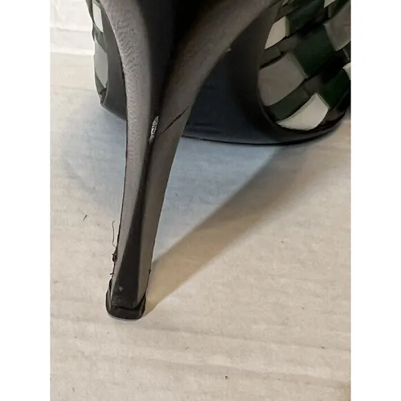 Vtg Miu Miu Green Black Gray Woven Leather Pumps High Heel Shoes 39 US 8.5