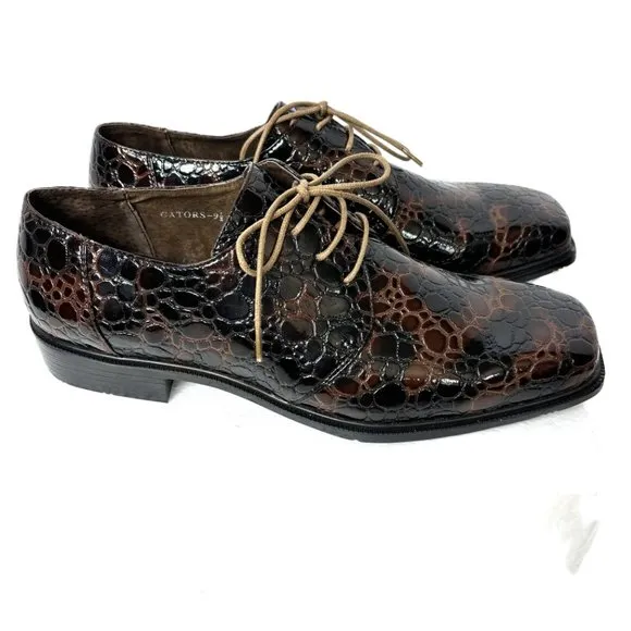 VTG Zoot Suit Faux Alligator Oxford Formal Dark Brown Dress Shoe Rare OOAK NWOT