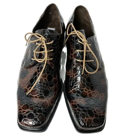 VTG Zoot Suit Faux Alligator Oxford Formal Dark Brown Dress Shoe Rare OOAK NWOT