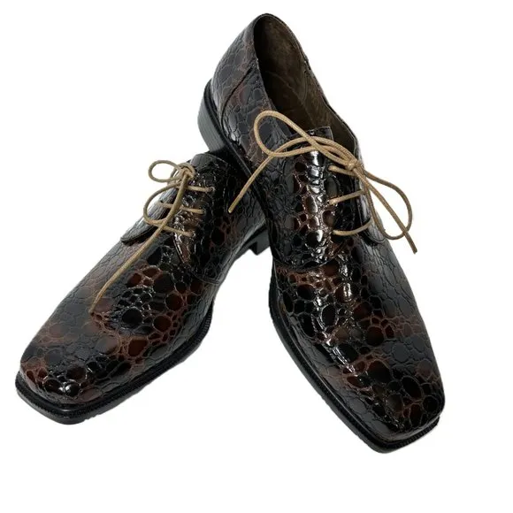 VTG Zoot Suit Faux Alligator Oxford Formal Dark Brown Dress Shoe Rare OOAK NWOT