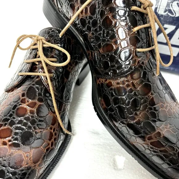 VTG Zoot Suit Faux Alligator Oxford Formal Dark Brown Dress Shoe Rare OOAK NWOT