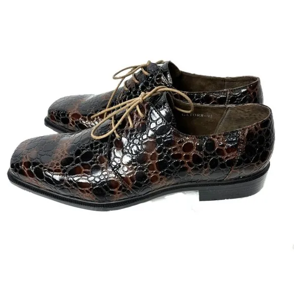 VTG Zoot Suit Faux Alligator Oxford Formal Dark Brown Dress Shoe Rare OOAK NWOT