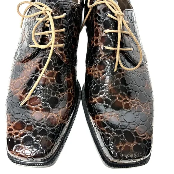 VTG Zoot Suit Faux Alligator Oxford Formal Dark Brown Dress Shoe Rare OOAK NWOT