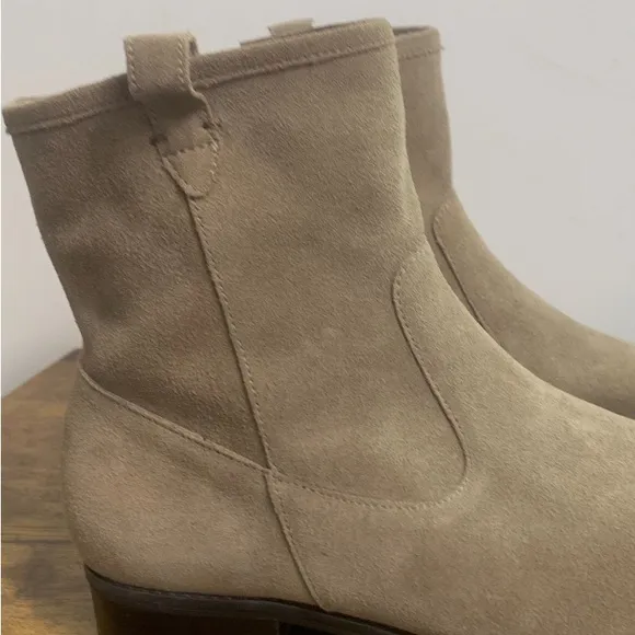 Walking Cradles Womens Kimber Taupe Suede Block Heel Booties Ankle Boots Shoes