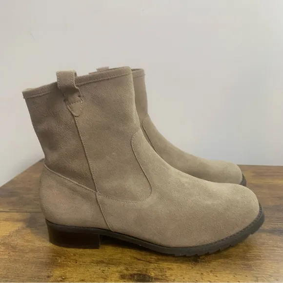 Walking Cradles Womens Kimber Taupe Suede Block Heel Booties Ankle Boots Shoes