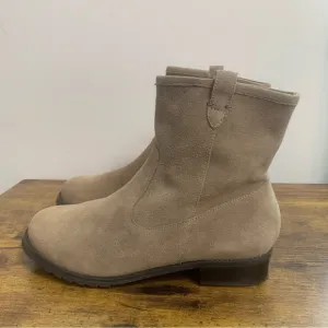 Walking Cradles Womens Kimber Taupe Suede Block Heel Booties Ankle Boots Shoes