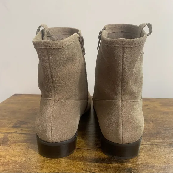 Walking Cradles Womens Kimber Taupe Suede Block Heel Booties Ankle Boots Shoes