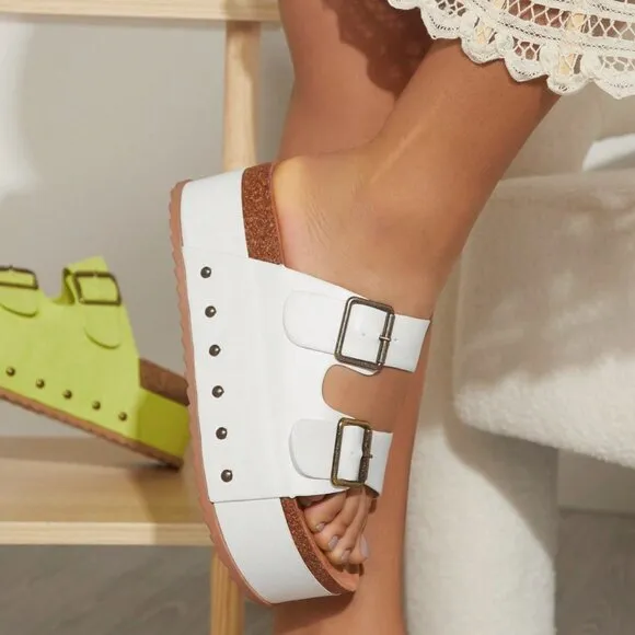White Fashionable Women's Fashion Solid Color Wedge Heel Thick Bottom Sandals