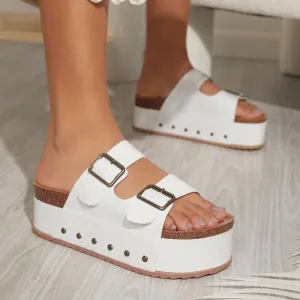 White Fashionable Women's Fashion Solid Color Wedge Heel Thick Bottom Sandals