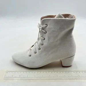White Women Lace up Ankle Boots Pointed Toe Block Heel Shoes Side Zipper Short B