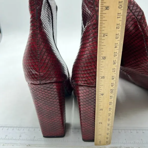 Wine Snake Skin Stylish Knee High Boots Stretchy Pointed Toe Side Zipper Bootie