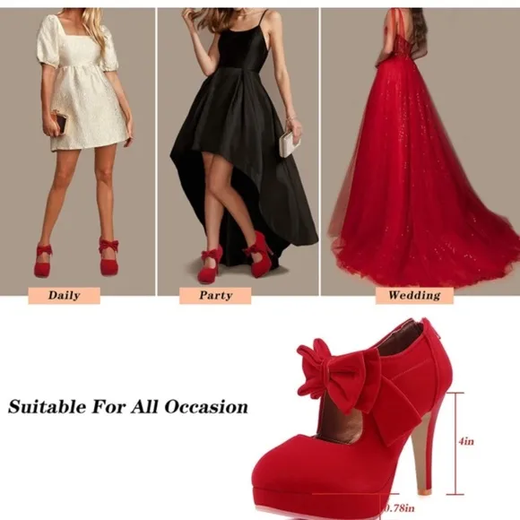 Women Sexy Red Heels Shoe With Bow