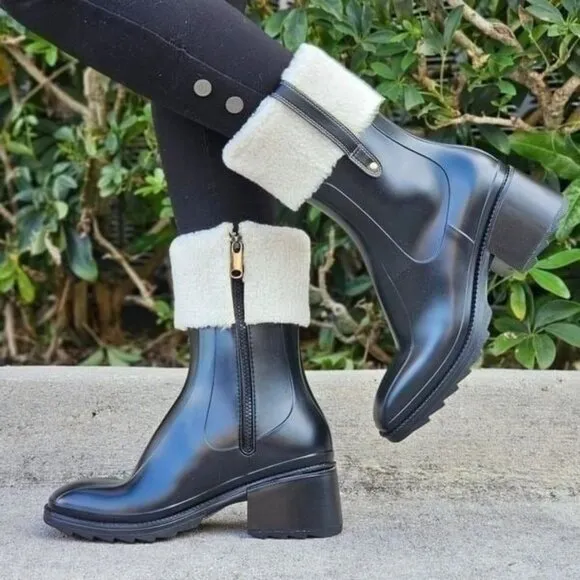 Women's Chunky Block Heel Ankle Boots Black Color