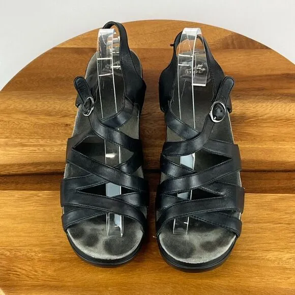 Womens Dansko Stevie Black Leather Strappy Heeled Sandals Size EU 41 US 10.5-11