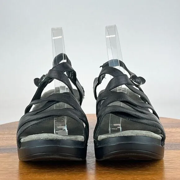 Womens Dansko Stevie Black Leather Strappy Heeled Sandals Size EU 41 US 10.5-11